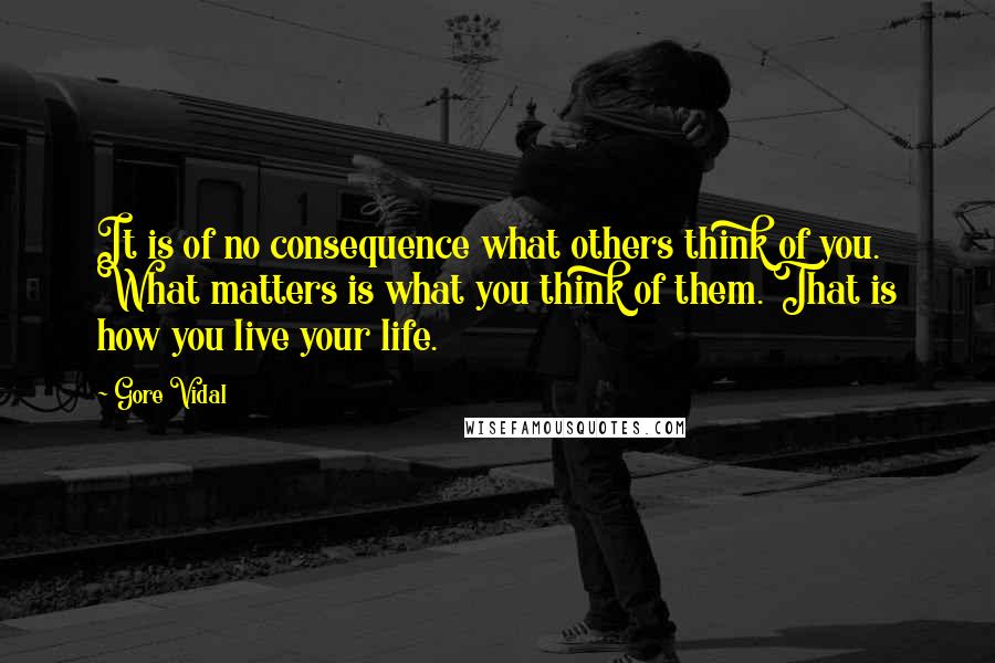 Gore Vidal Quotes: It is of no consequence what others think of you. What matters is what you think of them. That is how you live your life.