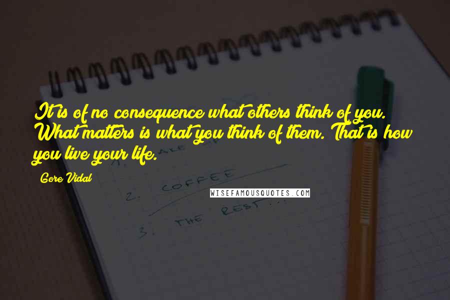 Gore Vidal Quotes: It is of no consequence what others think of you. What matters is what you think of them. That is how you live your life.