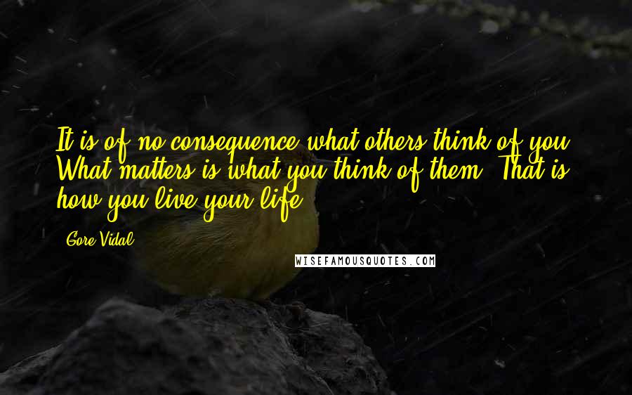 Gore Vidal Quotes: It is of no consequence what others think of you. What matters is what you think of them. That is how you live your life.