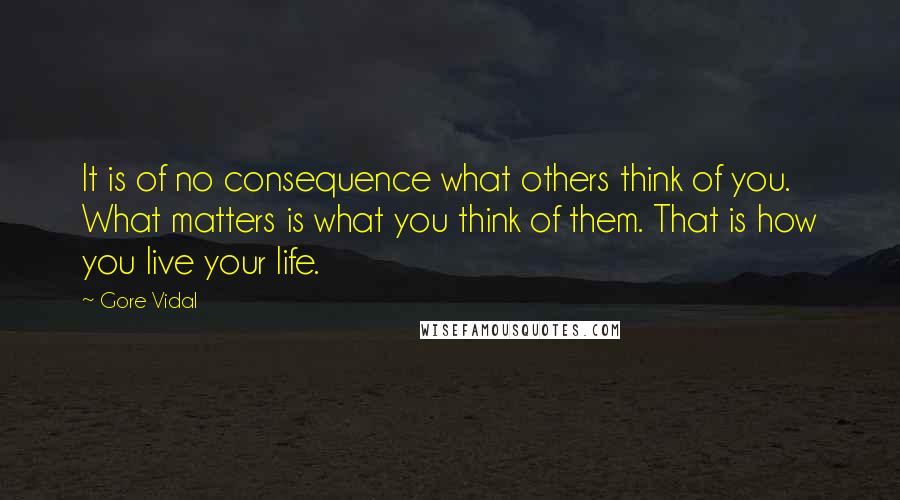 Gore Vidal Quotes: It is of no consequence what others think of you. What matters is what you think of them. That is how you live your life.