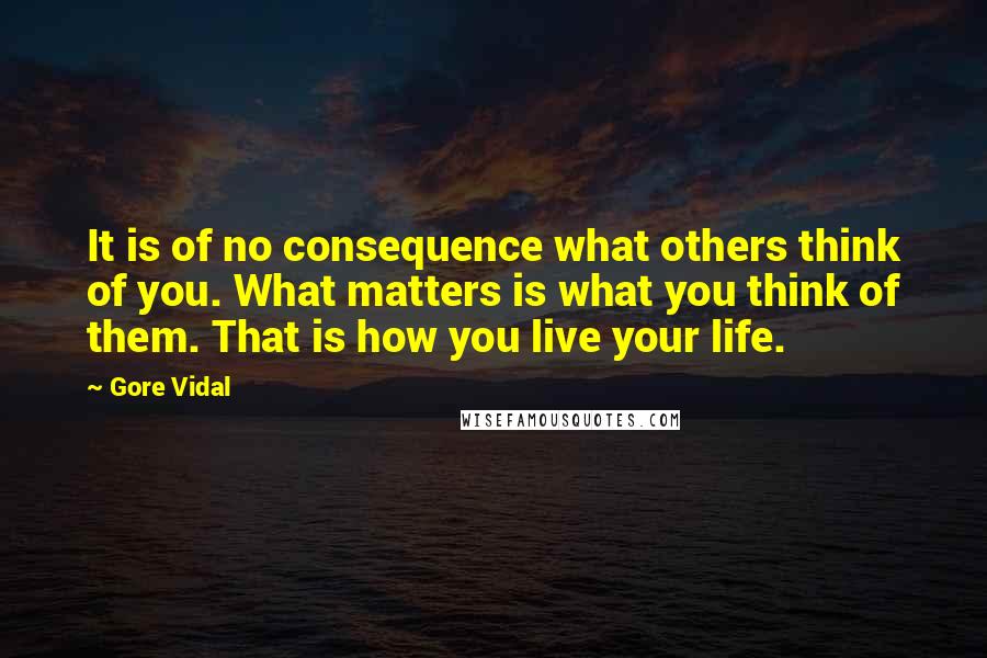 Gore Vidal Quotes: It is of no consequence what others think of you. What matters is what you think of them. That is how you live your life.