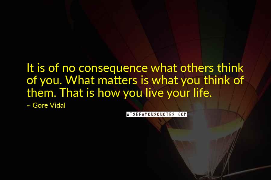 Gore Vidal Quotes: It is of no consequence what others think of you. What matters is what you think of them. That is how you live your life.