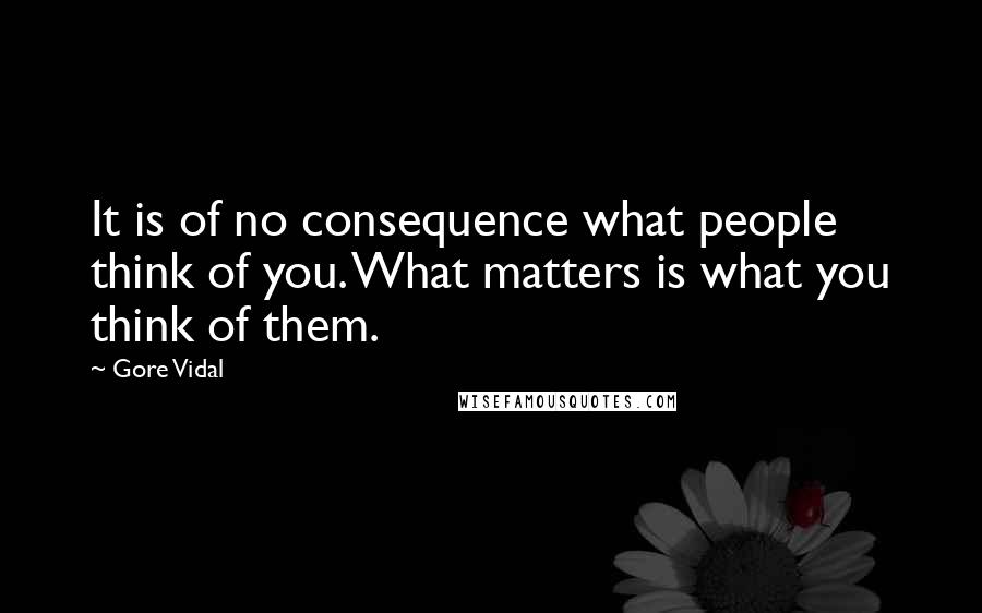 Gore Vidal Quotes: It is of no consequence what people think of you. What matters is what you think of them.