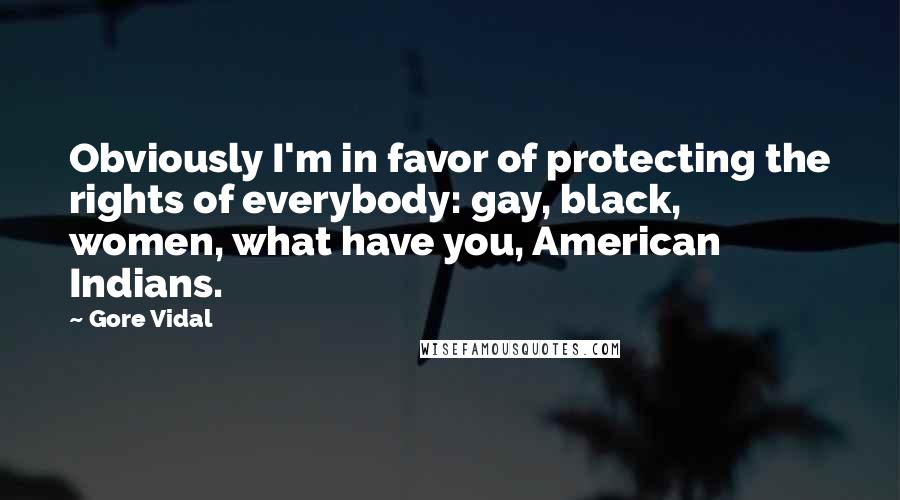 Gore Vidal Quotes: Obviously I'm in favor of protecting the rights of everybody: gay, black, women, what have you, American Indians.