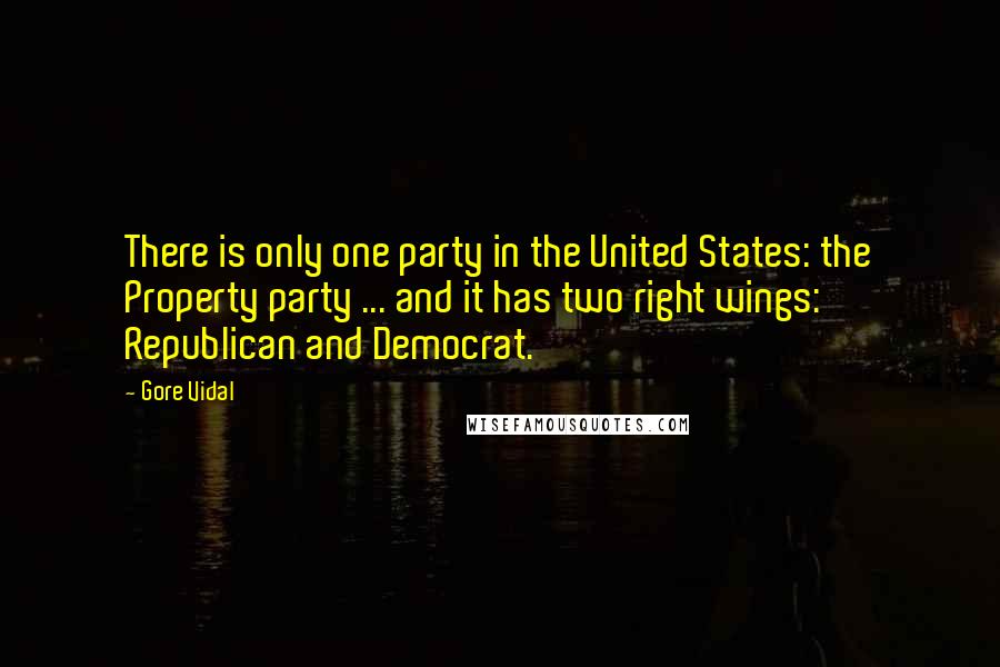 Gore Vidal Quotes: There is only one party in the United States: the Property party ... and it has two right wings: Republican and Democrat.