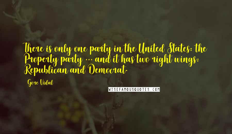 Gore Vidal Quotes: There is only one party in the United States: the Property party ... and it has two right wings: Republican and Democrat.