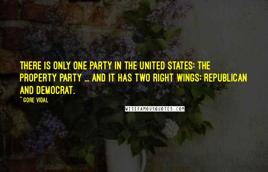 Gore Vidal Quotes: There is only one party in the United States: the Property party ... and it has two right wings: Republican and Democrat.