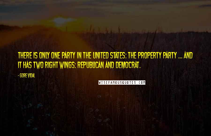 Gore Vidal Quotes: There is only one party in the United States: the Property party ... and it has two right wings: Republican and Democrat.