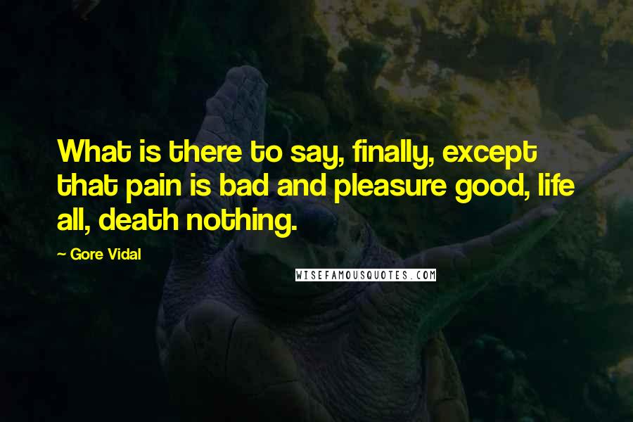 Gore Vidal Quotes: What is there to say, finally, except that pain is bad and pleasure good, life all, death nothing.