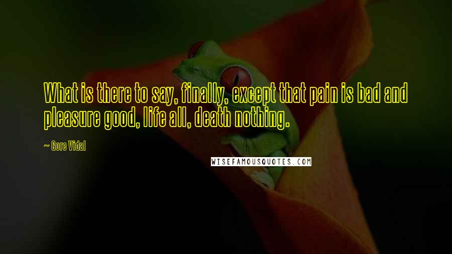 Gore Vidal Quotes: What is there to say, finally, except that pain is bad and pleasure good, life all, death nothing.