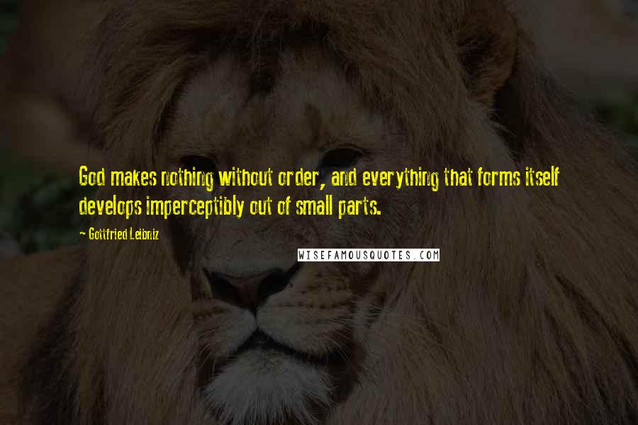 Gottfried Leibniz Quotes: God makes nothing without order, and everything that forms itself develops imperceptibly out of small parts.