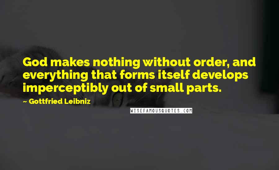 Gottfried Leibniz Quotes: God makes nothing without order, and everything that forms itself develops imperceptibly out of small parts.