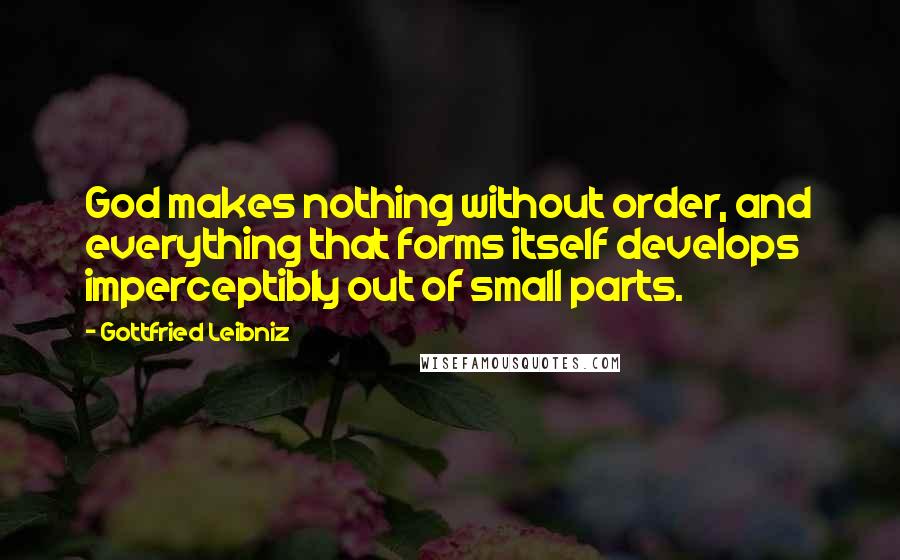 Gottfried Leibniz Quotes: God makes nothing without order, and everything that forms itself develops imperceptibly out of small parts.