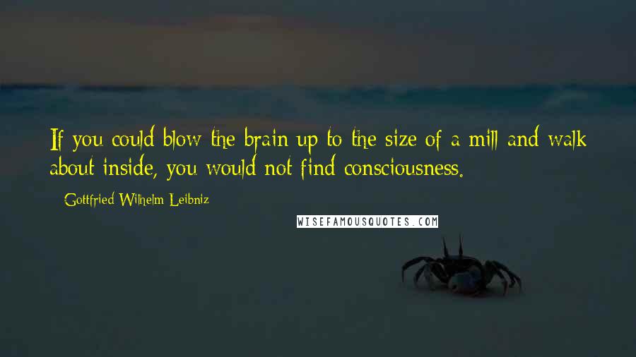 Gottfried Wilhelm Leibniz Quotes: If you could blow the brain up to the size of a mill and walk about inside, you would not find consciousness.