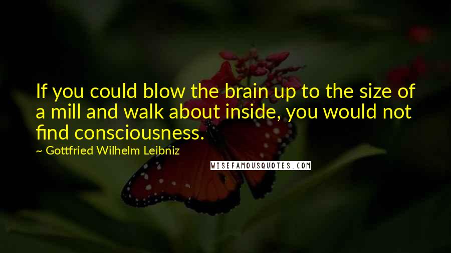 Gottfried Wilhelm Leibniz Quotes: If you could blow the brain up to the size of a mill and walk about inside, you would not find consciousness.