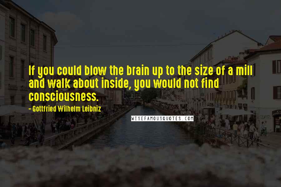 Gottfried Wilhelm Leibniz Quotes: If you could blow the brain up to the size of a mill and walk about inside, you would not find consciousness.