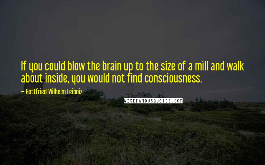 Gottfried Wilhelm Leibniz Quotes: If you could blow the brain up to the size of a mill and walk about inside, you would not find consciousness.