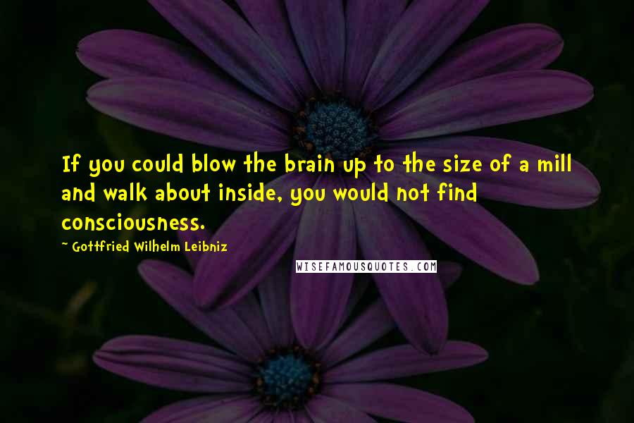 Gottfried Wilhelm Leibniz Quotes: If you could blow the brain up to the size of a mill and walk about inside, you would not find consciousness.