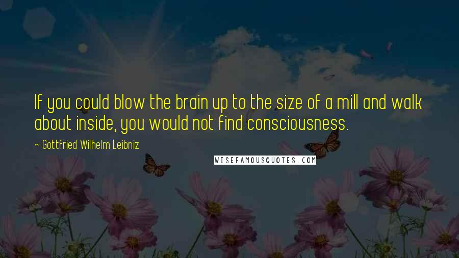 Gottfried Wilhelm Leibniz Quotes: If you could blow the brain up to the size of a mill and walk about inside, you would not find consciousness.