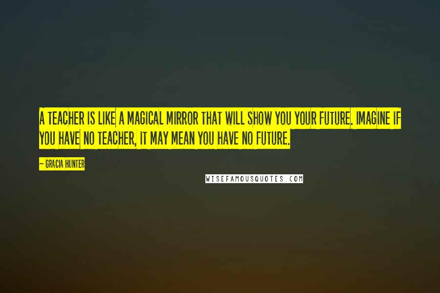 Gracia Hunter Quotes: A teacher is like a magical mirror that will show you your future. Imagine if you have no teacher, it may mean you have no future.