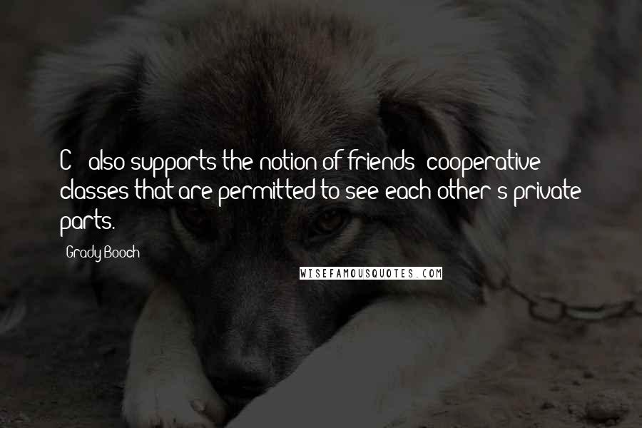 Grady Booch Quotes: C++ also supports the notion of friends: cooperative classes that are permitted to see each other's private parts.