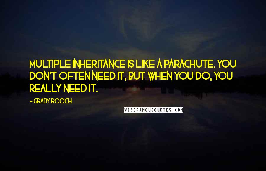 Grady Booch Quotes: Multiple Inheritance is like a parachute. You don't often need it, but when you do, you really need it.