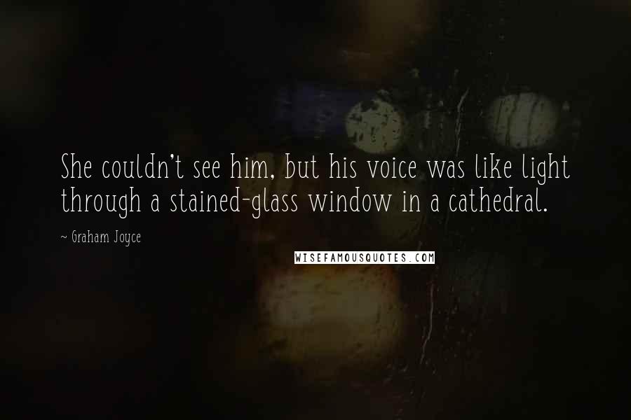 Graham Joyce Quotes: She couldn't see him, but his voice was like light through a stained-glass window in a cathedral.