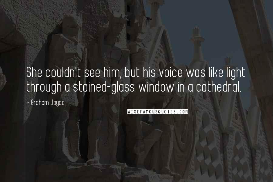 Graham Joyce Quotes: She couldn't see him, but his voice was like light through a stained-glass window in a cathedral.