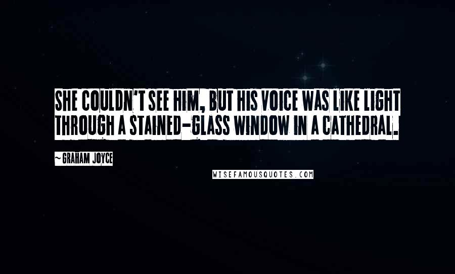 Graham Joyce Quotes: She couldn't see him, but his voice was like light through a stained-glass window in a cathedral.