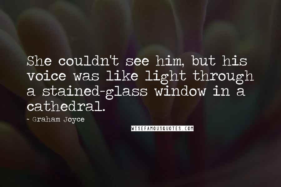 Graham Joyce Quotes: She couldn't see him, but his voice was like light through a stained-glass window in a cathedral.