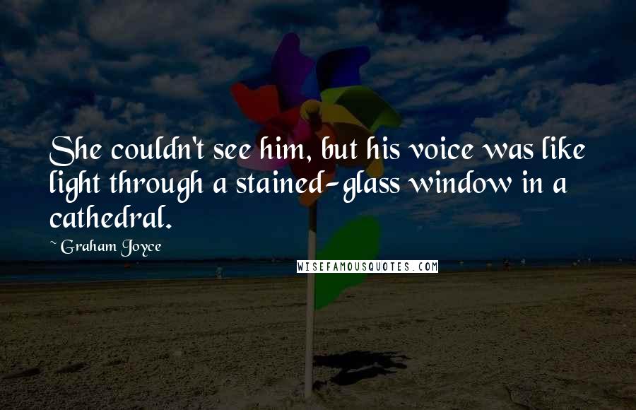Graham Joyce Quotes: She couldn't see him, but his voice was like light through a stained-glass window in a cathedral.