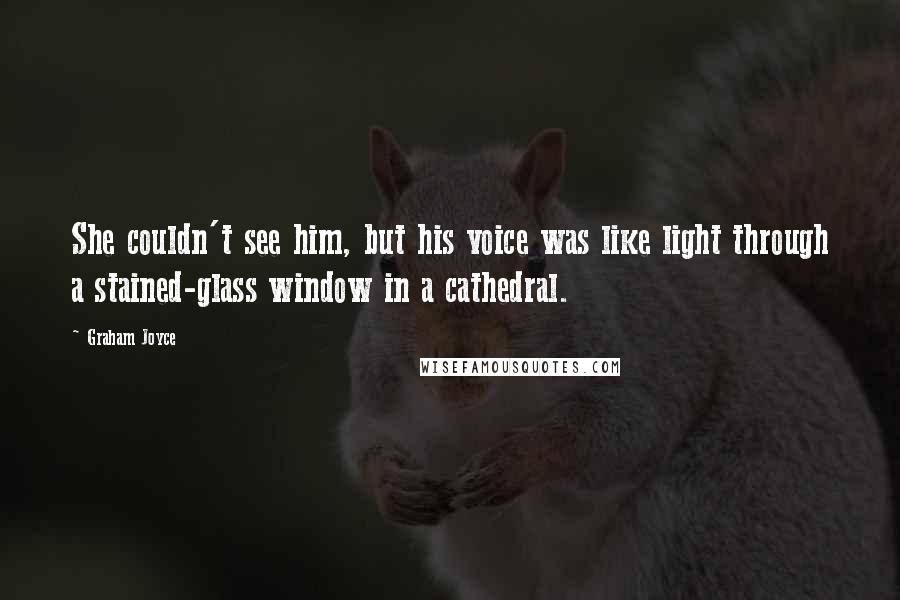 Graham Joyce Quotes: She couldn't see him, but his voice was like light through a stained-glass window in a cathedral.