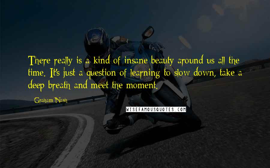 Graham Nash Quotes: There really is a kind of insane beauty around us all the time. It's just a question of learning to slow down, take a deep breath and meet the moment.