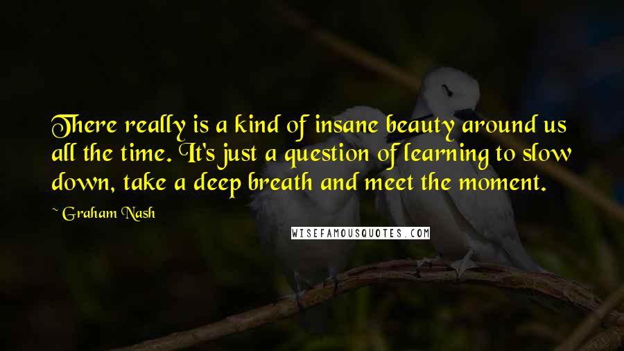 Graham Nash Quotes: There really is a kind of insane beauty around us all the time. It's just a question of learning to slow down, take a deep breath and meet the moment.