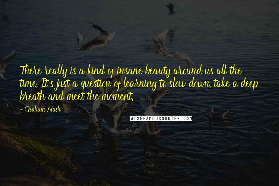 Graham Nash Quotes: There really is a kind of insane beauty around us all the time. It's just a question of learning to slow down, take a deep breath and meet the moment.