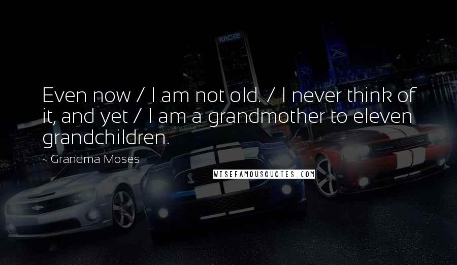 Grandma Moses Quotes: Even now / I am not old. / I never think of it, and yet / I am a grandmother to eleven grandchildren.