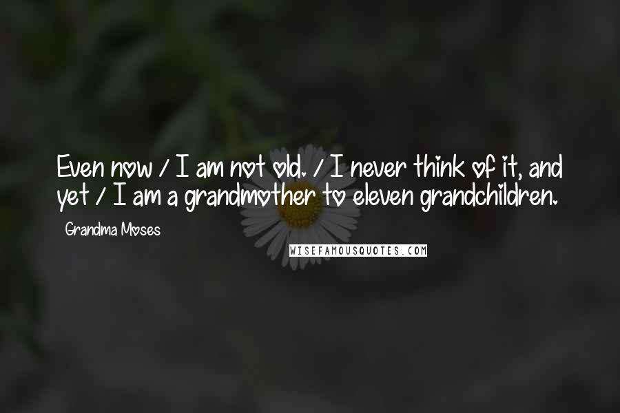 Grandma Moses Quotes: Even now / I am not old. / I never think of it, and yet / I am a grandmother to eleven grandchildren.