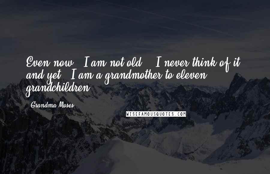 Grandma Moses Quotes: Even now / I am not old. / I never think of it, and yet / I am a grandmother to eleven grandchildren.