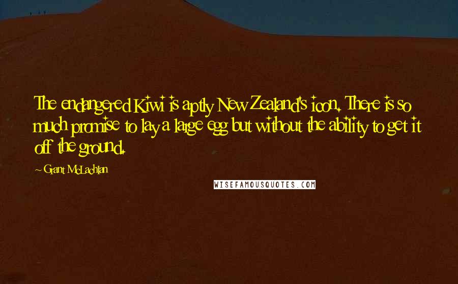 Grant McLachlan Quotes: The endangered Kiwi is aptly New Zealand's icon. There is so much promise to lay a large egg but without the ability to get it off the ground.