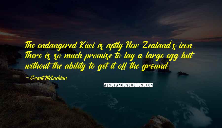 Grant McLachlan Quotes: The endangered Kiwi is aptly New Zealand's icon. There is so much promise to lay a large egg but without the ability to get it off the ground.