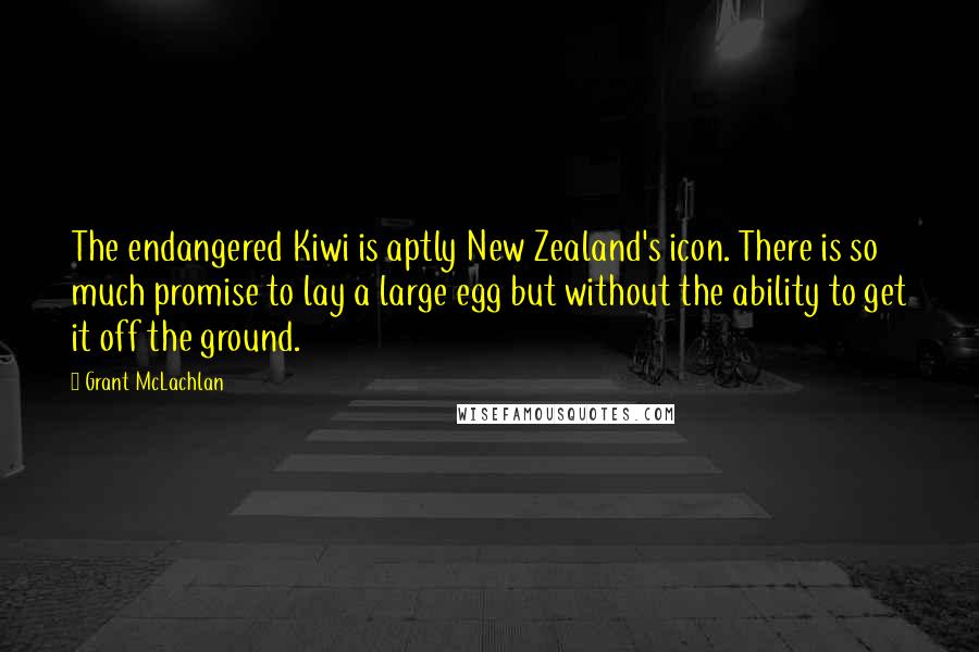 Grant McLachlan Quotes: The endangered Kiwi is aptly New Zealand's icon. There is so much promise to lay a large egg but without the ability to get it off the ground.