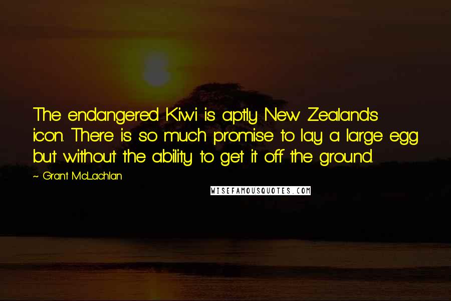 Grant McLachlan Quotes: The endangered Kiwi is aptly New Zealand's icon. There is so much promise to lay a large egg but without the ability to get it off the ground.