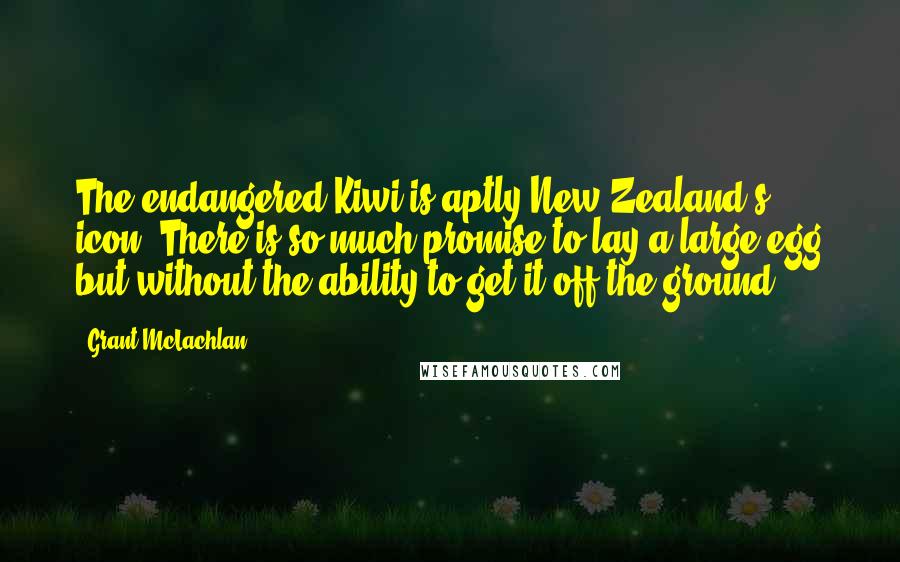 Grant McLachlan Quotes: The endangered Kiwi is aptly New Zealand's icon. There is so much promise to lay a large egg but without the ability to get it off the ground.