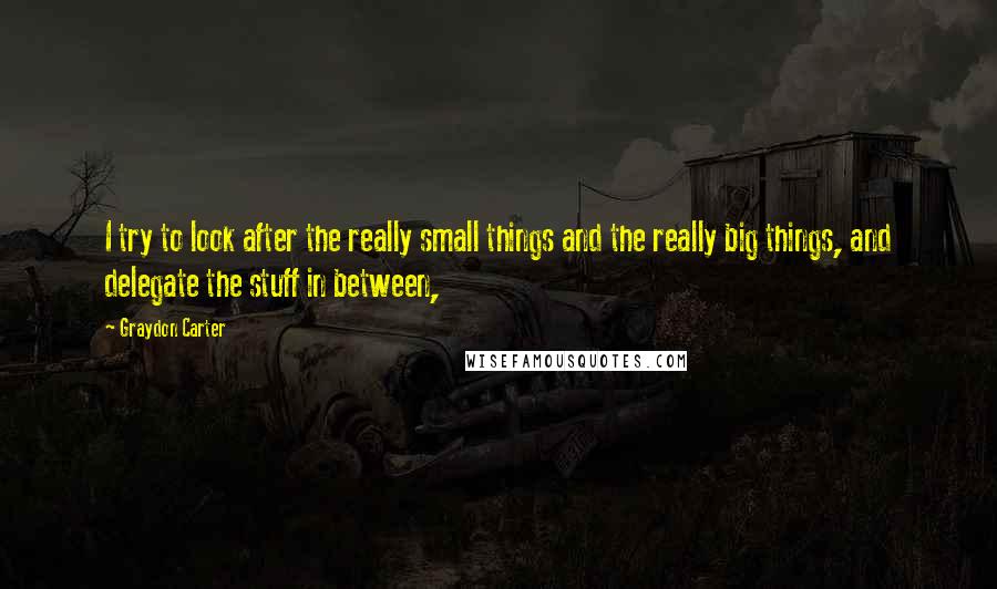 Graydon Carter Quotes: I try to look after the really small things and the really big things, and delegate the stuff in between,