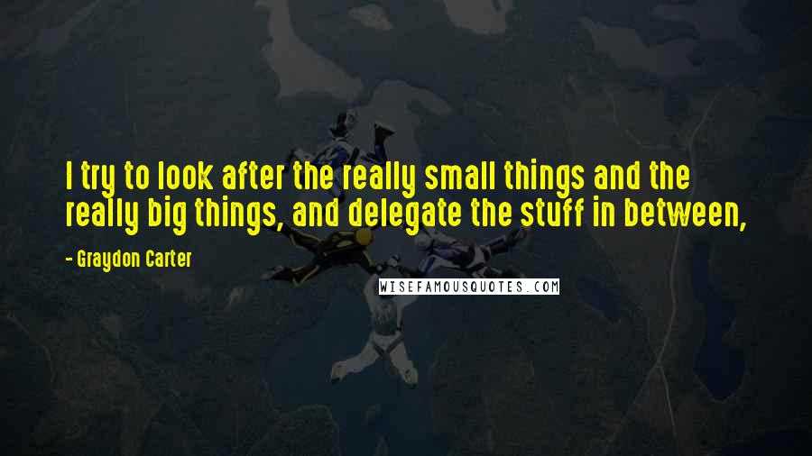 Graydon Carter Quotes: I try to look after the really small things and the really big things, and delegate the stuff in between,