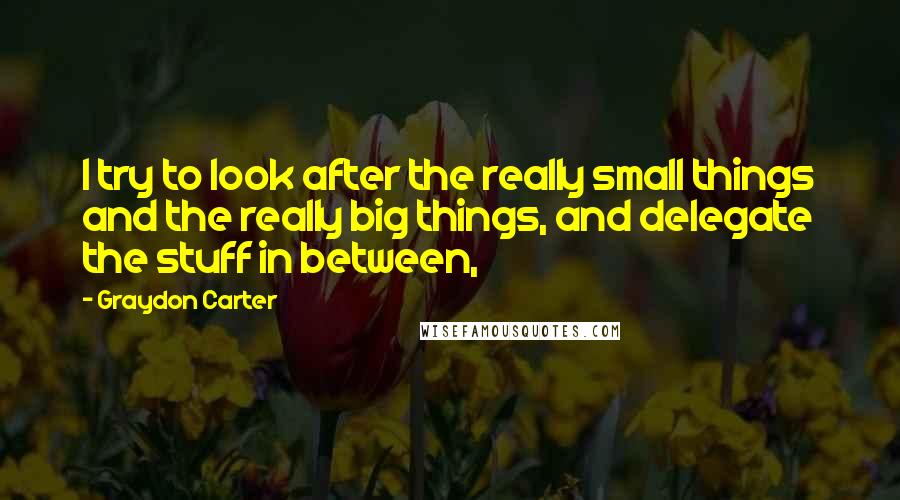 Graydon Carter Quotes: I try to look after the really small things and the really big things, and delegate the stuff in between,