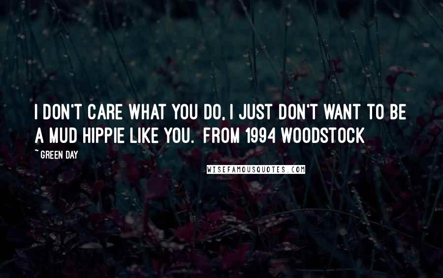 Green Day Quotes: I don't care what you do, I just don't want to be a mud hippie like you. [From 1994 woodstock]