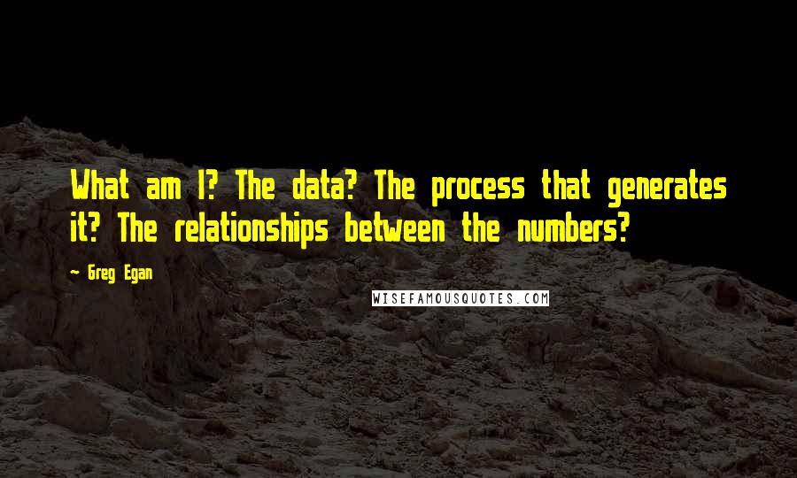 Greg Egan Quotes: What am I? The data? The process that generates it? The relationships between the numbers?