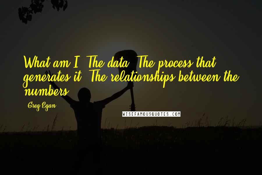 Greg Egan Quotes: What am I? The data? The process that generates it? The relationships between the numbers?