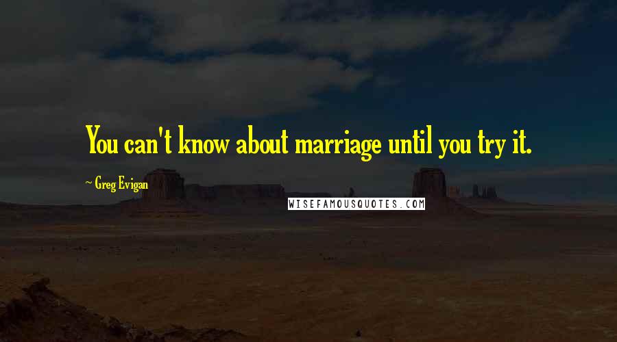 Greg Evigan Quotes: You can't know about marriage until you try it.